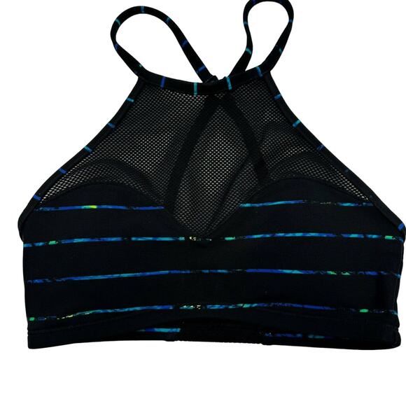 Athleta XXS Swim Bikini High Neck Mesh strappy back Top padded bra sports stripe - Picture 1 of 5